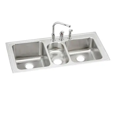 Affordable ELKAY LGR4322C Lustertone Classic Stainless Steel 43" x 22" x 10", Triple Bowl Drop-in Sink + Faucet Kit