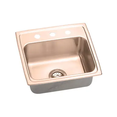 Budget ELKAY LRAD1919653-CU CuVerro Antimicrobial Copper 19-1/2" x 19" x 6-1/2", 3-Hole Single Bowl Drop-in ADA Sink