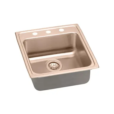 Buy Online ELKAY LRAD2022653-CU CuVerro Antimicrobial Copper 19-1/2" x 22" x 6-1/2", 3-Hole Single Bowl Drop-in ADA Sink