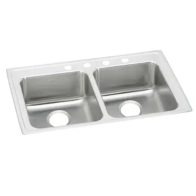 Free Returns ELKAY LRAD3319404 Lustertone Classic Stainless Steel 33" x 19-1/2" x 4", 4-Hole Equal Double Bowl Drop-in ADA Sink