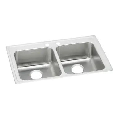Crafted ELKAY LRAD3319552 Lustertone Classic Stainless Steel 33" x 19-1/2" x 5-1/2", 2-Hole Equal Double Bowl Drop-in ADA Sink