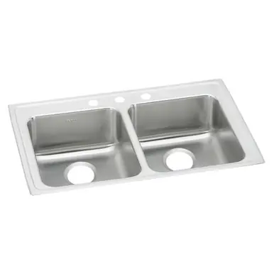 Free Returns ELKAY LRAD3321603 Lustertone Classic Stainless Steel 33" x 21-1/4" x 6", 3-Hole Equal Double Bowl Drop-in ADA Sink