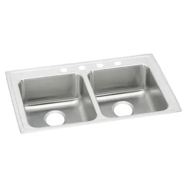 ELKAY LRAD3321604 Lustertone Classic Stainless Steel 33" x 21-1/4" x 6", 4-Hole Equal Double Bowl Drop-in ADA Sink Luxury