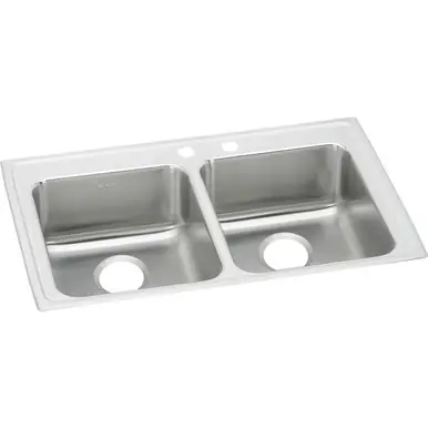 Big Sale ELKAY LRAD332160MR2 Lustertone Classic Stainless Steel 33" x 21-1/4" x 6", MR2-Hole Equal Double Bowl Drop-in ADA Sink