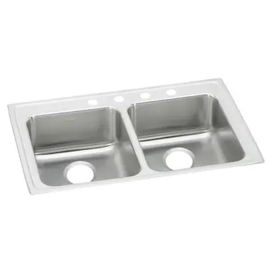 ELKAY LRAD3321654 Lustertone Classic Stainless Steel 33" x 21-1/4" x 6-1/2", 4-Hole Equal Double Bowl Drop-in ADA Sink Discount