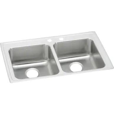 ELKAY LRAD332165MR2 Lustertone Classic Stainless Steel 33" x 21-1/4" x 6-1/2", MR2-Hole Equal Double Bowl Drop-in ADA Sink Budget