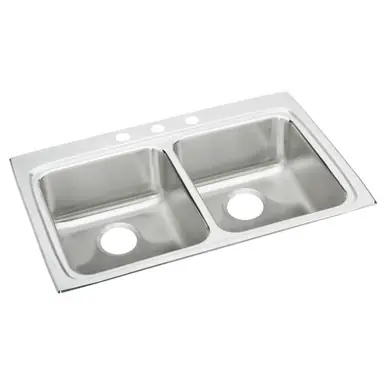 Best Seller ELKAY LRAD3322603 Lustertone Classic Stainless Steel 33" x 22" x 6", 3-Hole Equal Double Bowl Drop-in ADA Sink