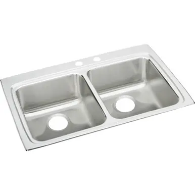 ELKAY LRAD332260MR2 Lustertone Classic Stainless Steel 33" x 22" x 6", MR2-Hole Equal Double Bowl Drop-in ADA Sink Top Rated