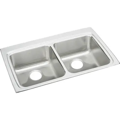 ELKAY LRAD3322650 Lustertone Classic Stainless Steel 33" x 22" x 6-1/2", 0-Hole Equal Double Bowl Drop-in ADA Sink Top Rated