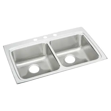 ELKAY LRAD3322653 Lustertone Classic Stainless Steel 33" x 22" x 6-1/2", 3-Hole Equal Double Bowl Drop-in ADA Sink Time-Limited