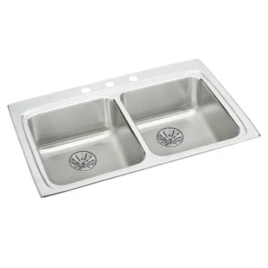 ELKAY LRAD332265PD0 Lustertone Classic Stainless Steel 33" x 22" x 6-1/2", Equal Double Bowl Drop-in ADA Sink with Perfect Drain Bulk Order