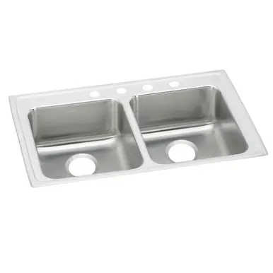 Top Rated ELKAY LRAD3722600 Lustertone Classic Stainless Steel 37" x 22" x 6", Equal 0-Hole Double Bowl Drop-in ADA Sink