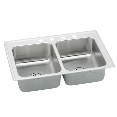 Save Now ELKAY LRADQ291865PD2 Lustertone Classic Stainless Steel 29" x 18" x 6-1/2", 2-Hole Equal Double Bowl Drop-in ADA Sink with Perfect Drain and Quick-clip