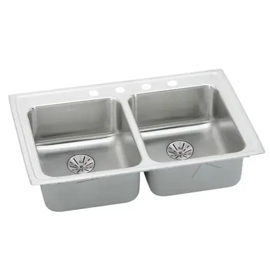 Shop Now ELKAY LRADQ331965PD0 Lustertone Classic Stainless Steel 33" x 19-1/2" x 6-1/2", Equal Double Drop-in ADA Sink with Perfect Drain