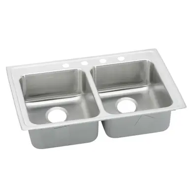 ELKAY LRADQ3321553 Lustertone Classic Stainless Steel 33" x 21-1/4" x 5-1/2", 3-Hole Equal Double Bowl Drop-in ADA Sink with Quick-clip Viral