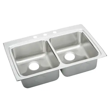 ELKAY LRADQ3322603 Lustertone Classic Stainless Steel 33" x 22" x 6", 3-Hole Equal Double Bowl Drop-in ADA Sink with Quick-clip Handmade