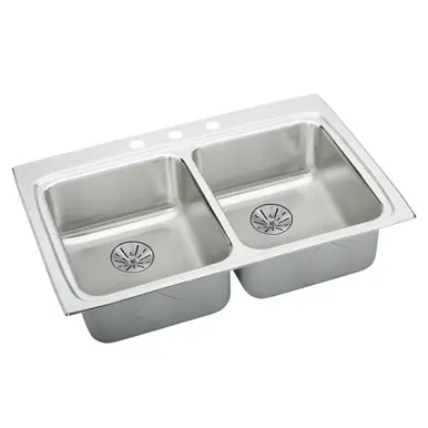 Markdown ELKAY LRADQ332265PD2 Lustertone Classic Stainless Steel 33" x 22" x 6-1/2", 2-Hole Equal Double Bowl Drop-in ADA Sink with Perfect Drain and Quick-clip