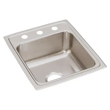 Crafted ELKAY LRQ17203 Lustertone Classic Stainless Steel 17" x 20" x 7-5/8", 3-Hole Single Bowl Drop-in Sink with Quick-clip