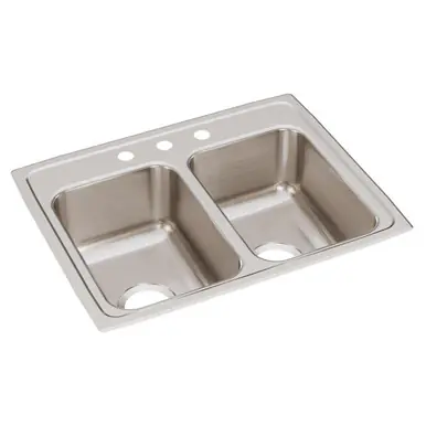 Best Price ELKAY LRQ25193 Lustertone Classic Stainless Steel 25" x 19-1/2" x 7-5/8", 3-Hole Equal Double Bowl Drop-in Sink with Quick-clip