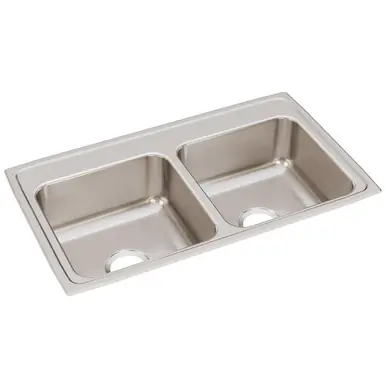ELKAY LRQ33190 Lustertone Classic Stainless Steel 33" x 19-1/2" x 7-5/8", Equal 0-Hole Double Bowl Drop-in Sink with Quick-clip Exclusive