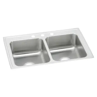 ELKAY LRQ33213 Lustertone Classic Stainless Steel 33" x 21-1/4" x 7-7/8", 3-Hole Equal Double Bowl Drop-in Sink with Quick-clip Markdown
