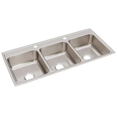 ELKAY LTR46222 Lustertone Classic Stainless Steel 46" x 22" x 7-5/8", 2-Hole Triple Bowl Drop-in Sink Free Returns