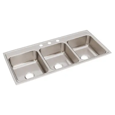 ELKAY LTR46223 Lustertone Classic Stainless Steel 46" x 22" x 7-5/8", 3-Hole Triple Bowl Drop-in Sink Don’t Miss Out