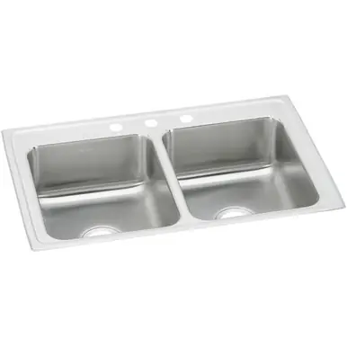 Handmade ELKAY PSR33193 Celebrity Stainless Steel 33" x 19-1/2" x 7-1/8", 3-Hole Equal Double Bowl Drop-in Sink