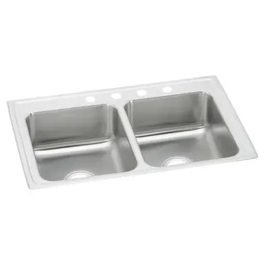 ELKAY PSR33224 Celebrity Stainless Steel 33" x 22" x 7-1/2", 4-Hole Equal Double Bowl Drop-in Sink Price Cut