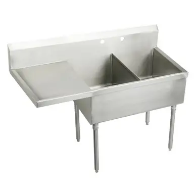 ELKAY SS8230L2 Sturdibilt Stainless Steel 55-1/2" x 27-1/2" x 14" Floor Mount, Double Compartment Scullery Sink w/ Drainboard Mega Sale