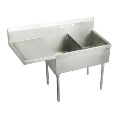 Popular ELKAY SS8236L4 Sturdibilt Stainless Steel 61-1/2" x 27-1/2" x 14" Floor Mount, Double Compartment Scullery Sink w/ Drainboard