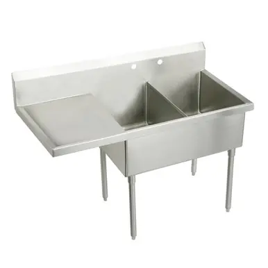 ELKAY SS8248L2 Sturdibilt Stainless Steel 73-1/2" x 27-1/2" x 14" Floor Mount, Double Compartment Scullery Sink w/ Drainboard Factory Price