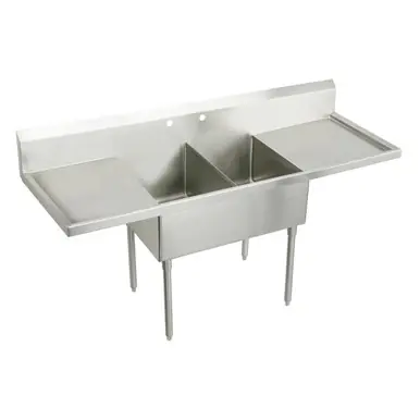 Place Order ELKAY SS8248LR2 Sturdibilt Stainless Steel 96" x 27-1/2" x 14" Floor Mount, Double Compartment Scullery Sink with Drainboard