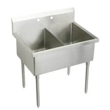 ELKAY SS82602 Sturdibilt Stainless Steel 63" x 27-1/2" x 14" Floor Mount, Double Compartment Scullery Sink Top Rated