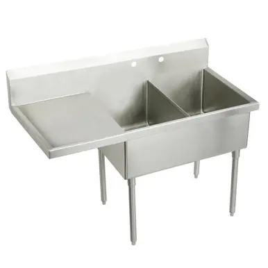 Best Choice ELKAY SS8260L2 Sturdibilt Stainless Steel 85-1/2" x 27-1/2" x 14" Floor Mount, Double Compartment Scullery Sink w/ Drainboard