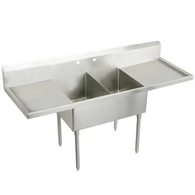 ELKAY SS8260LR2 Sturdibilt Stainless Steel 108" x 27-1/2" x 14" Floor Mount, Double Compartment Scullery Sink with Drainboard Buy Direct