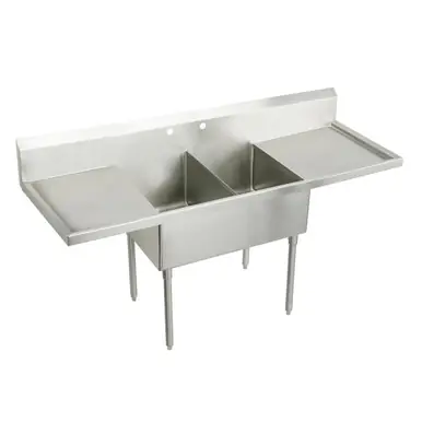 New Release ELKAY SS8260LR4 Sturdibilt Stainless Steel 108" x 27-1/2" x 14" Floor Mount, Double Compartment Scullery Sink with Drainboard