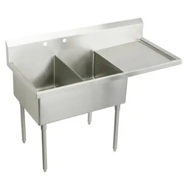 Hassle-Free Returns ELKAY SS8260R4 Sturdibilt Stainless Steel 85-1/2" x 27-1/2" x 14" Floor Mount, Double Compartment Scullery Sink w/ Drainboard