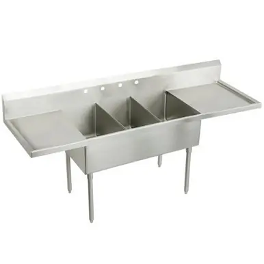 ELKAY SS8345LR4 Sturdibilt Stainless Steel 93" x 27-1/2" x 14" Floor Mount, Triple Compartment Scullery Sink with Drainboard Free Delivery