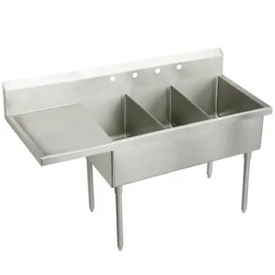 ELKAY SS8354L4 Sturdibilt Stainless Steel 79-1/2" x 27-1/2" x 14" Floor Mount, Triple Compartment Scullery Sink w/ Drainboard Trusted Brand