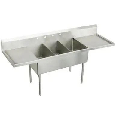 Warranty Included ELKAY SS8354LR4 Sturdibilt Stainless Steel 102" x 27-1/2" x 14" Floor Mount, Triple Compartment Scullery Sink with Drainboard