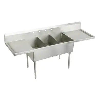 ELKAY SS8360LR6 Sturdibilt Stainless Steel 108" x 27-1/2" x 14" Floor Mount, Triple Compartment Scullery Sink with Drainboard Order Now