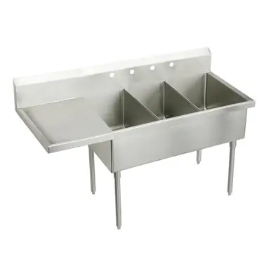 ELKAY SS8372L4 Sturdibilt Stainless Steel 97-1/2" x 27-1/2" x 14" Floor Mount, Triple Compartment Scullery Sink w/ Drainboard Time-Limited