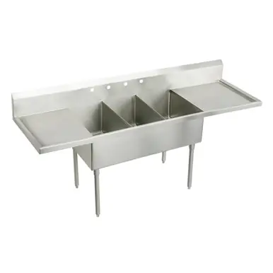 ELKAY SS8372LR3 Sturdibilt Stainless Steel 120" x 27-1/2" x 14" Floor Mount, Triple Compartment Scullery Sink with Drainboard Exclusive