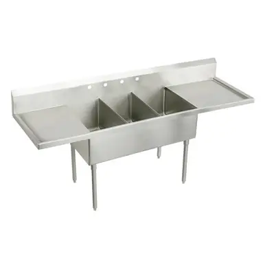 Fast Shipping ELKAY SS8372LR4 Sturdibilt Stainless Steel 120" x 27-1/2" x 14" Floor Mount, Triple Compartment Scullery Sink with Drainboard