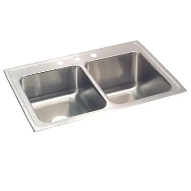 Same Day Shipping ELKAY STLR3322R4 Lustertone Classic Stainless Steel 33" x 22" x 10-1/8", Equal Double Bowl Drop-in Sink