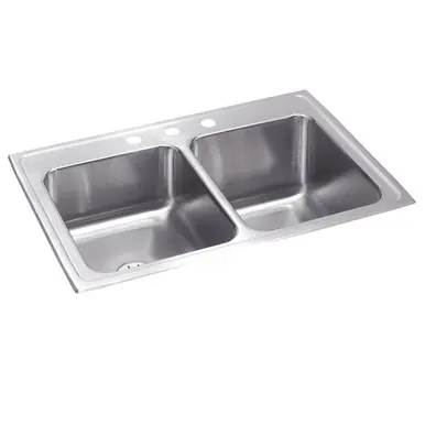 ELKAY STLR3322RPD3 Lustertone Classic Stainless Steel 33" x 22" x 10-1/8", Equal Double Bowl Drop-in Sink with Perfect Drain Best Seller