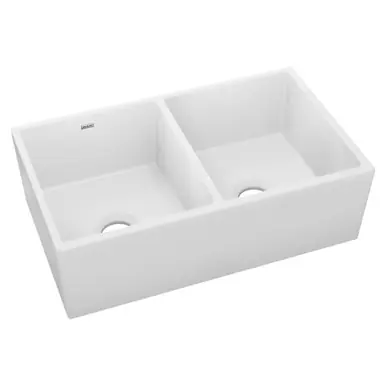 ELKAY SWUF32189WH Fireclay 33" x 19-15/16" x 9", Equal Double Bowl Farmhouse Sink, - White Free Shipping