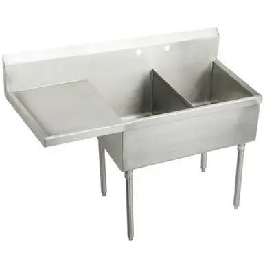 Save Now ELKAY WNSF8230L2 Weldbilt Stainless Steel 55-1/2" x 27-1/2" x 14" Floor Mount, Double Compartment Scullery Sink with Drainboard