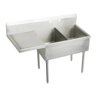 Last Chance ELKAY WNSF8230LOF2 Weldbilt Stainless Steel 55-1/2" x 27-1/2" x 14" Floor Mount, Double Compartment Scullery Sink with Drainboard